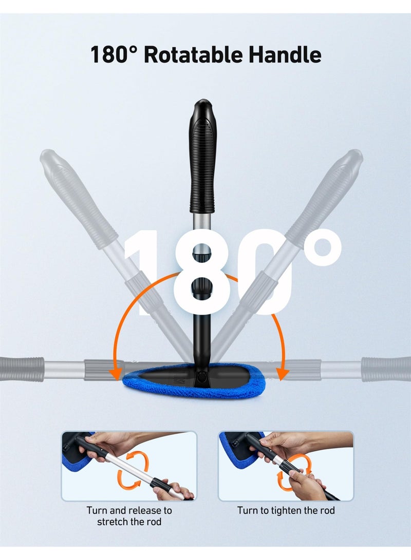 HOMESTAR Retractable Handle Windshield Cleaning Tool Kit | Car Interior Detail Cleaning Set With 4 Reusable High-Density Microfiber Pads , 1 Spray Bottle | Auto Glass Wiper Scrubber Kit, Blue/Black, 13.77 - 20.07 Inch - Image 3